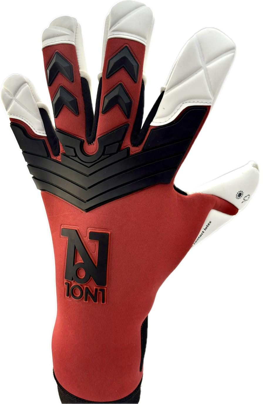 Guante Genes1s, vista del dorso en rojo y negro